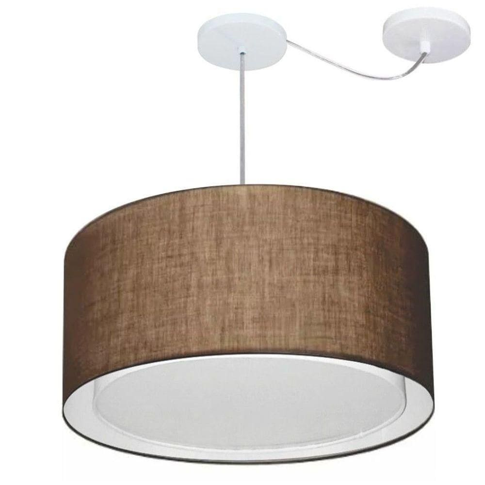 Lustre Pendente Cilíndrico Com Desvio De Centro Vivare Md-4315 Cúpula Em Tecido 50x30cm - Bivolt Café 127/220v