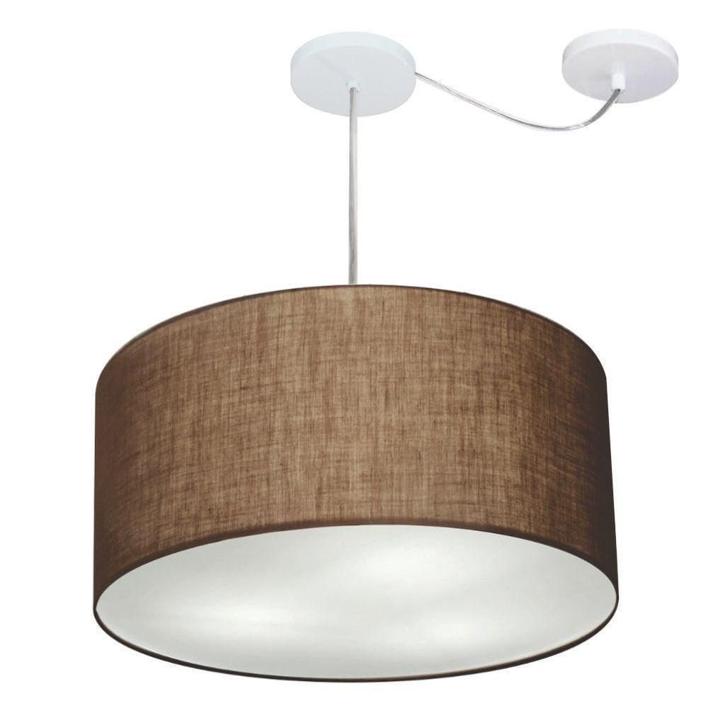 Lustre Pendente Cilíndrico Com Desvio De Centro Vivare Md-4251 Cúpula Em Tecido 50x30cm - Bivolt Café 127/220v