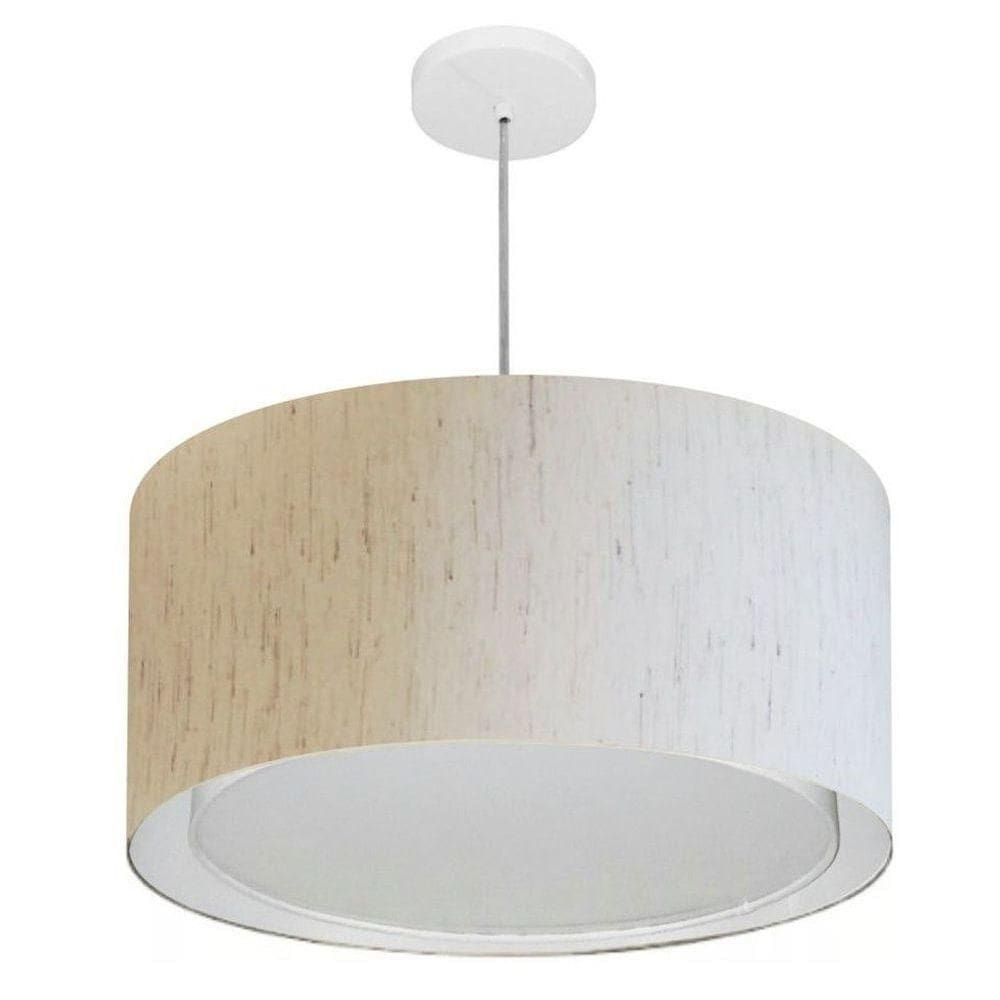 Lustre Pendente Cilíndrico Duplo Vivare Md-4288 Cúpula Em Tecido 50x30cm - Bivolt Linho Bege 127/220v