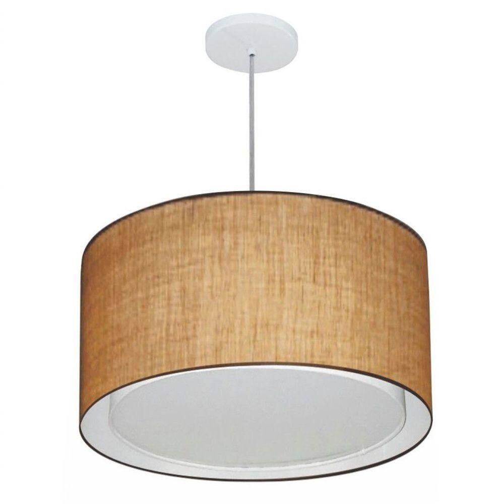 Lustre Pendente Cilíndrico Duplo Vivare Md-4287 Cúpula Em Tecido 45x30cm - Bivolt Palha 127/220v