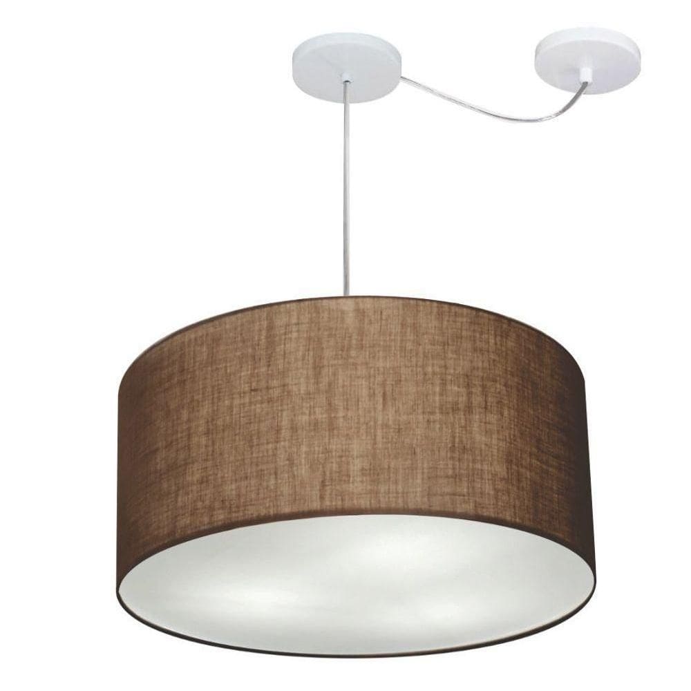 Lustre Pendente Cilíndrico Com Desvio De Centro Vivare Md-4238 Cúpula Em Tecido 45x25cm - Bivolt Café 127/220v