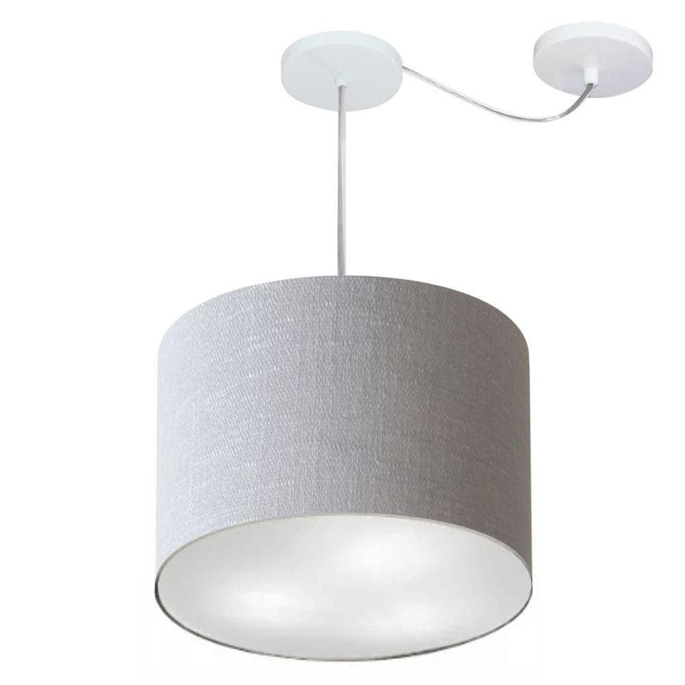 Lustre Pendente Cilíndrico Com Desvio De Centro Vivare Md-4237 Cúpula Em Tecido 40x30cm - Bivolt Rustico-cinza 127/220v
