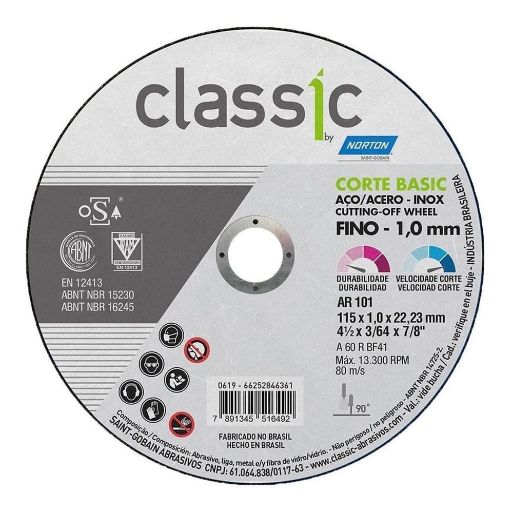 Disco De Corte Aço Inox Classic 4.1/2X1,0X7/8 Ar 101 Norton