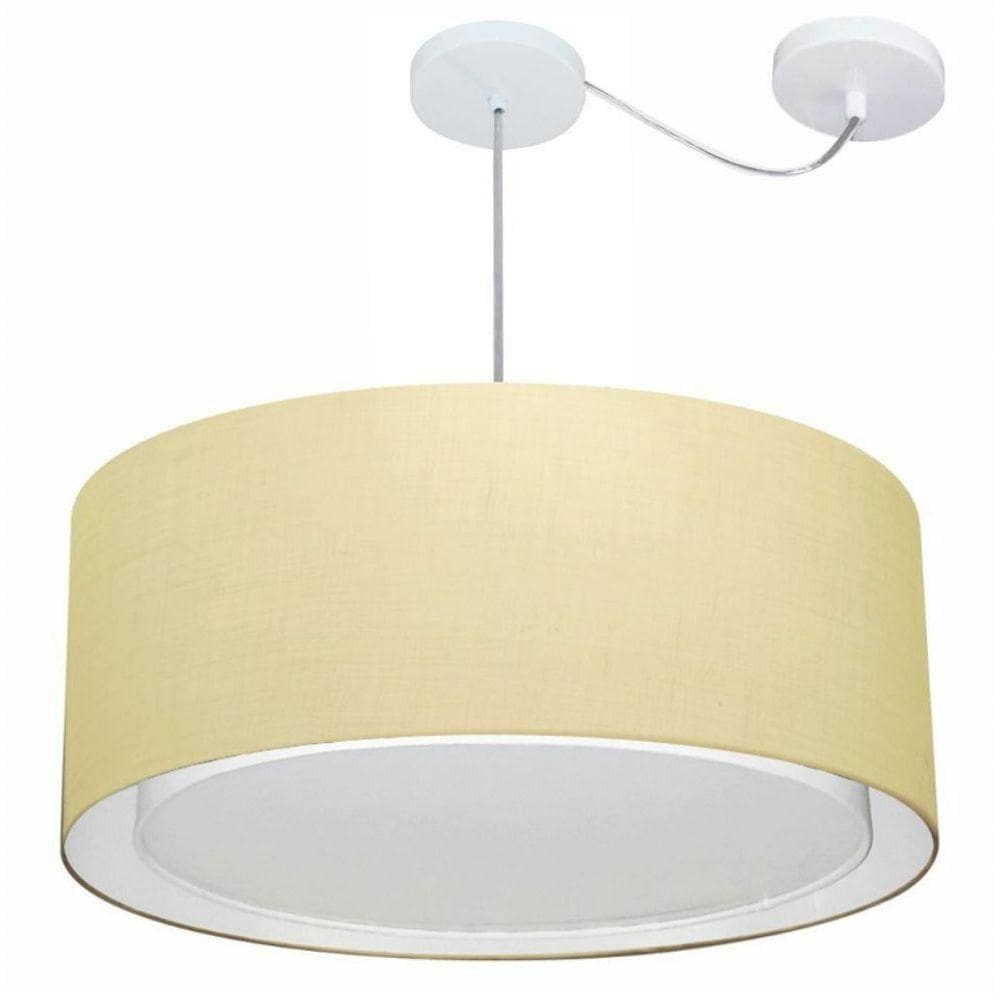 Lustre Pendente Cilíndrico Com Desvio De Centro Vivare Md-4317 Cúpula Em Tecido 60x25cm - Bivolt Algodão-crú 127/220v