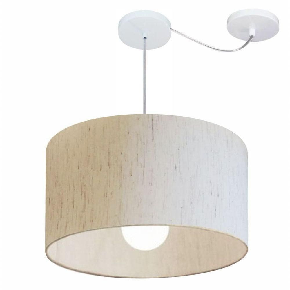 Lustre Pendente Cilíndrico Com Desvio De Centro Vivare Md-4231 Cúpula Em Tecido 50x30cm - Bivolt Linho Bege 127/220v