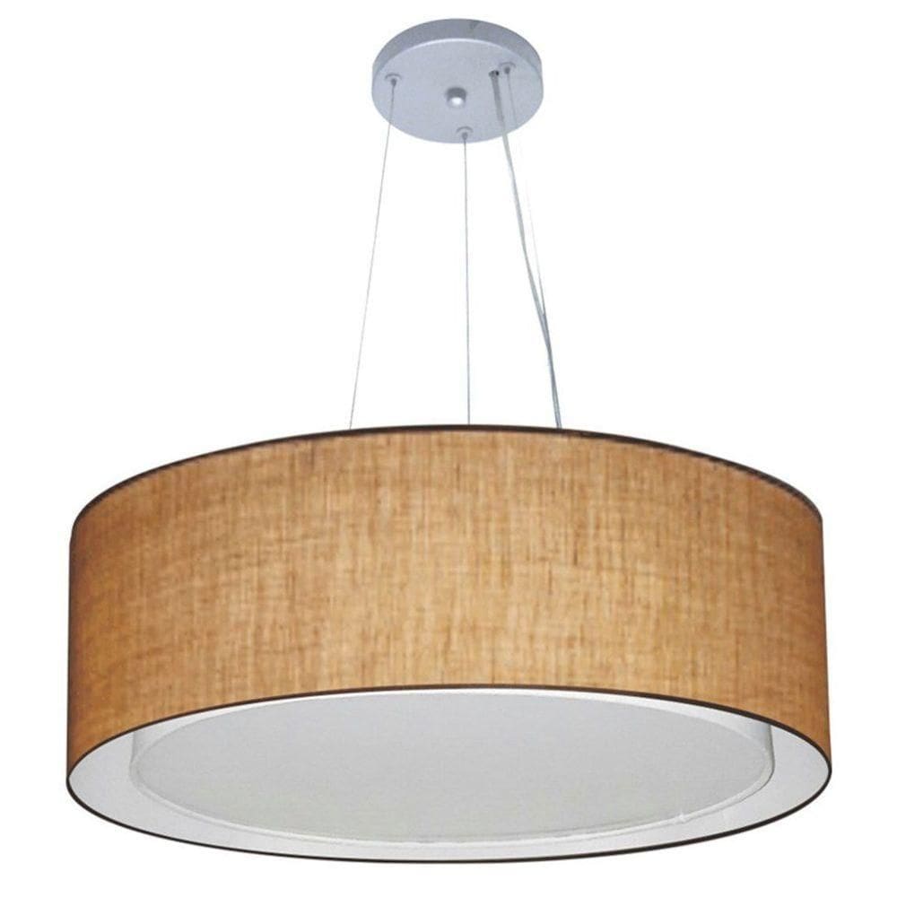 Lustre Pendente Cilíndrico Duplo Vivare Md-4125 Cúpula Em Tecido 60x25cm - Bivolt Palha 127/220v