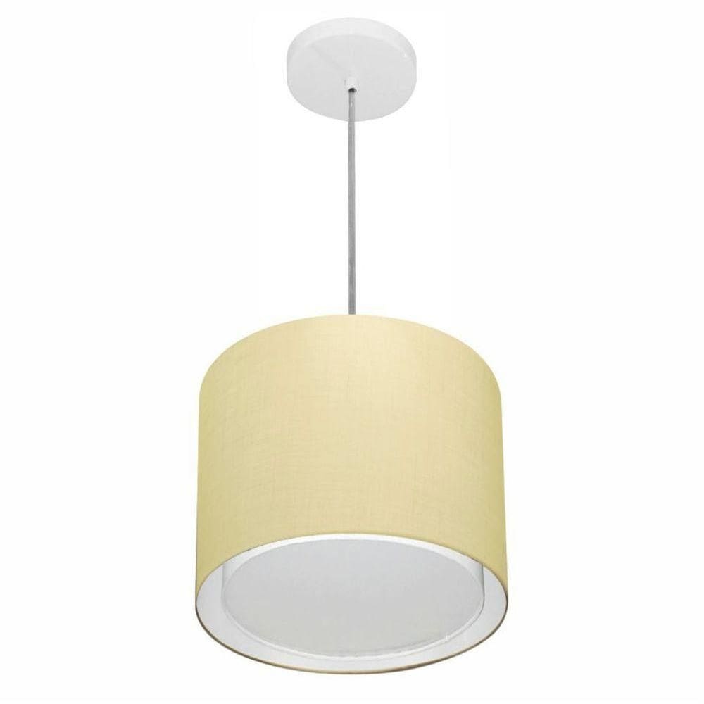 Lustre Pendente Cilíndrico Duplo Vivare Md-4284 Cúpula Em Tecido 30x30cm - Bivolt Algodão-crú 127/220v