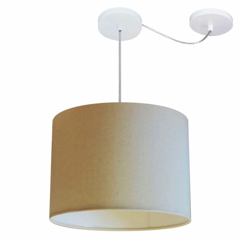 Lustre Pendente Cilíndrico Com Desvio De Centro Vivare Md-4227 Cúpula Em Tecido 40x30cm - Bivolt Algodão-crú 127/220v