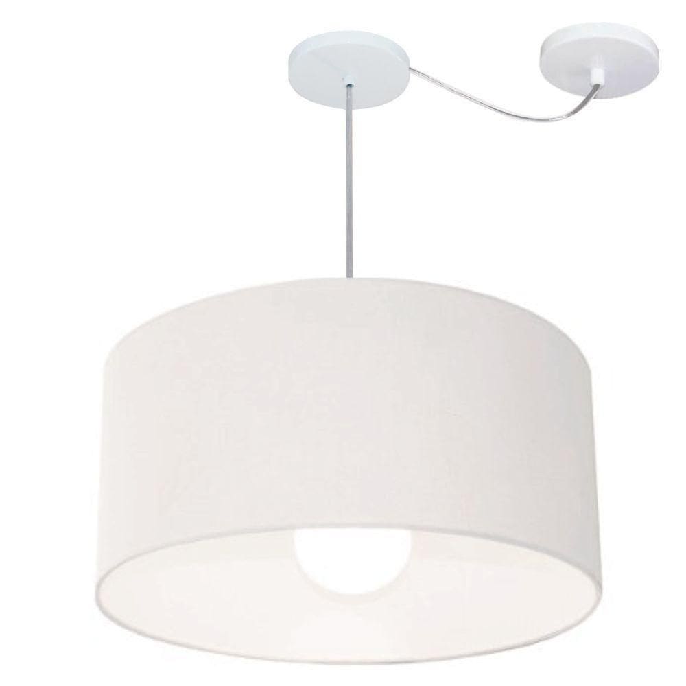 Lustre Pendente Cilíndrico Com Desvio De Centro Vivare Md-4232 Cúpula Em Tecido 55x25cm - Bivolt Branco 127/220v