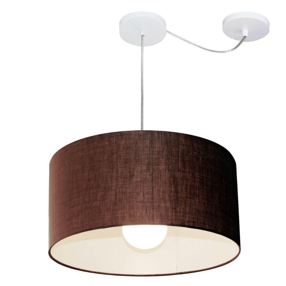 Lustre Pendente Cilíndrico Com Desvio De Centro Vivare Md-4228 Cúpula Em Tecido 45x25cm - Bivolt Café 127/220v