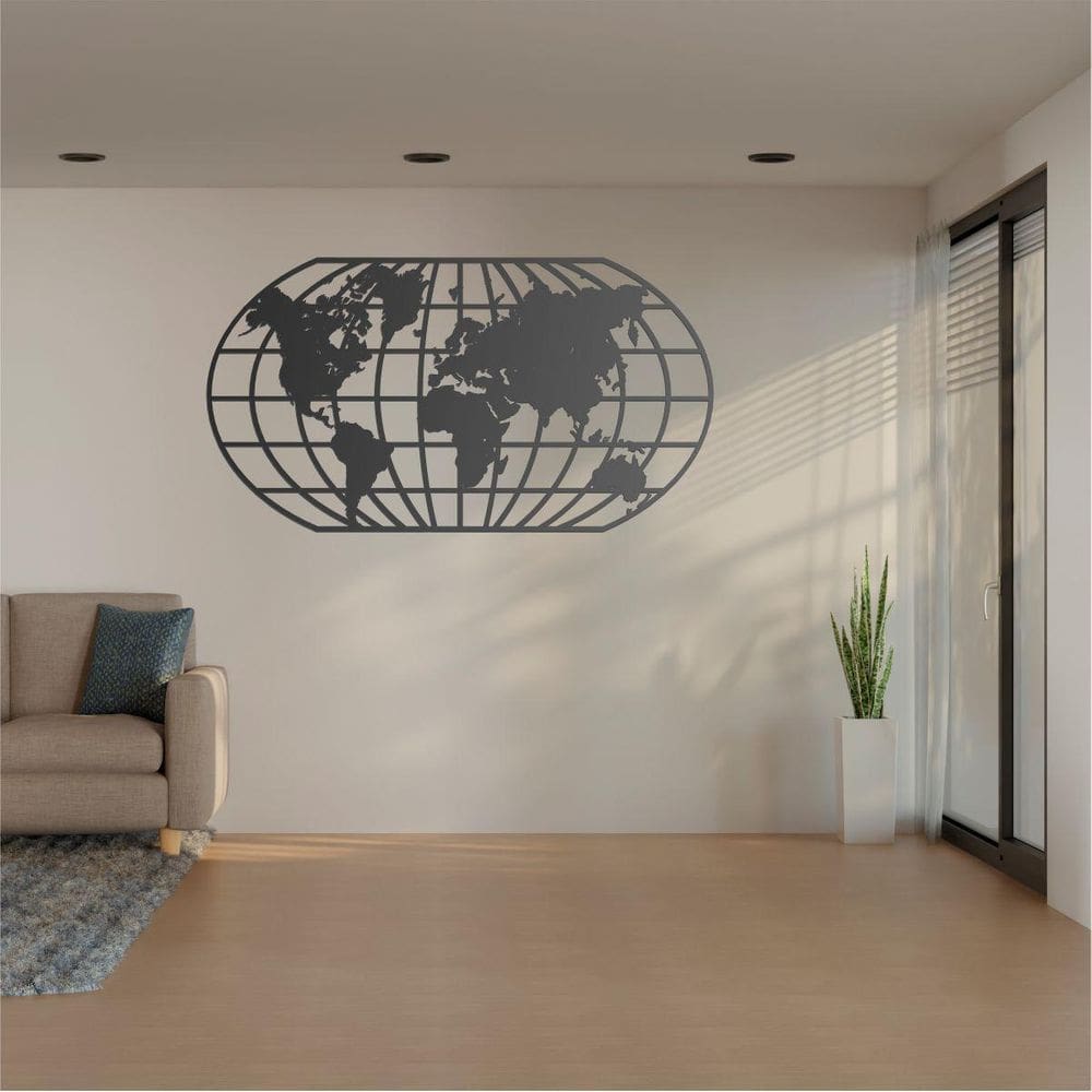 Quadro Decoração Vazado Mapa Mundi World Uno Preto 100X54 Cm