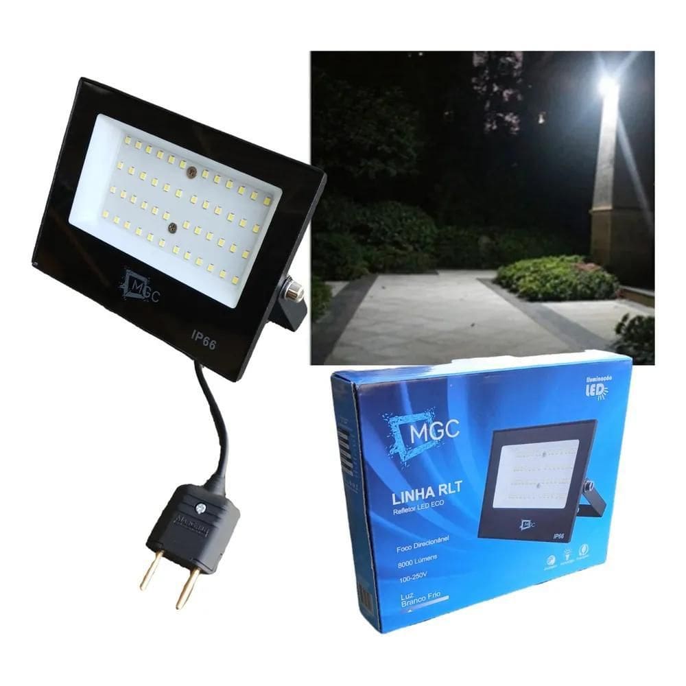 2X Refletor 100W Holofote Led Com Tomada 10A Econômico Luz F