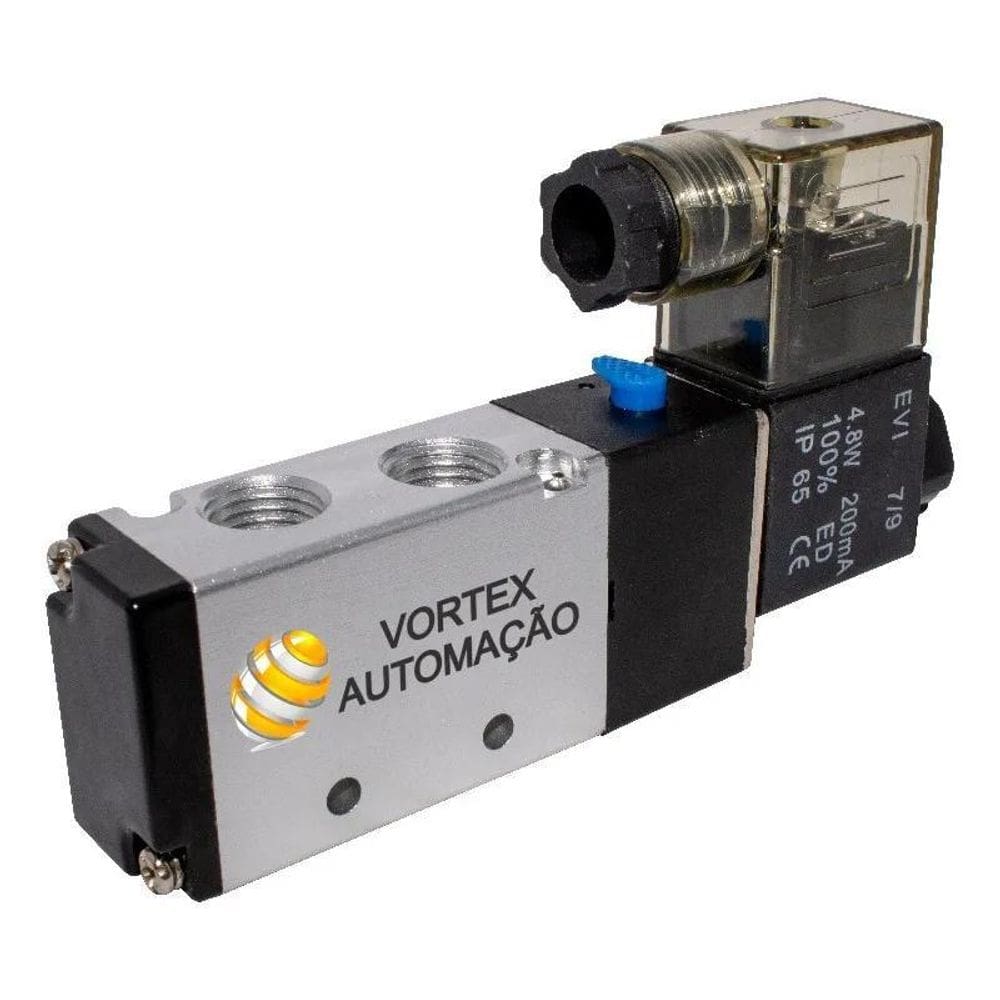 Válvula Pneumática Solenoide 5/2 Vias Retorno Mola 1/4 12V