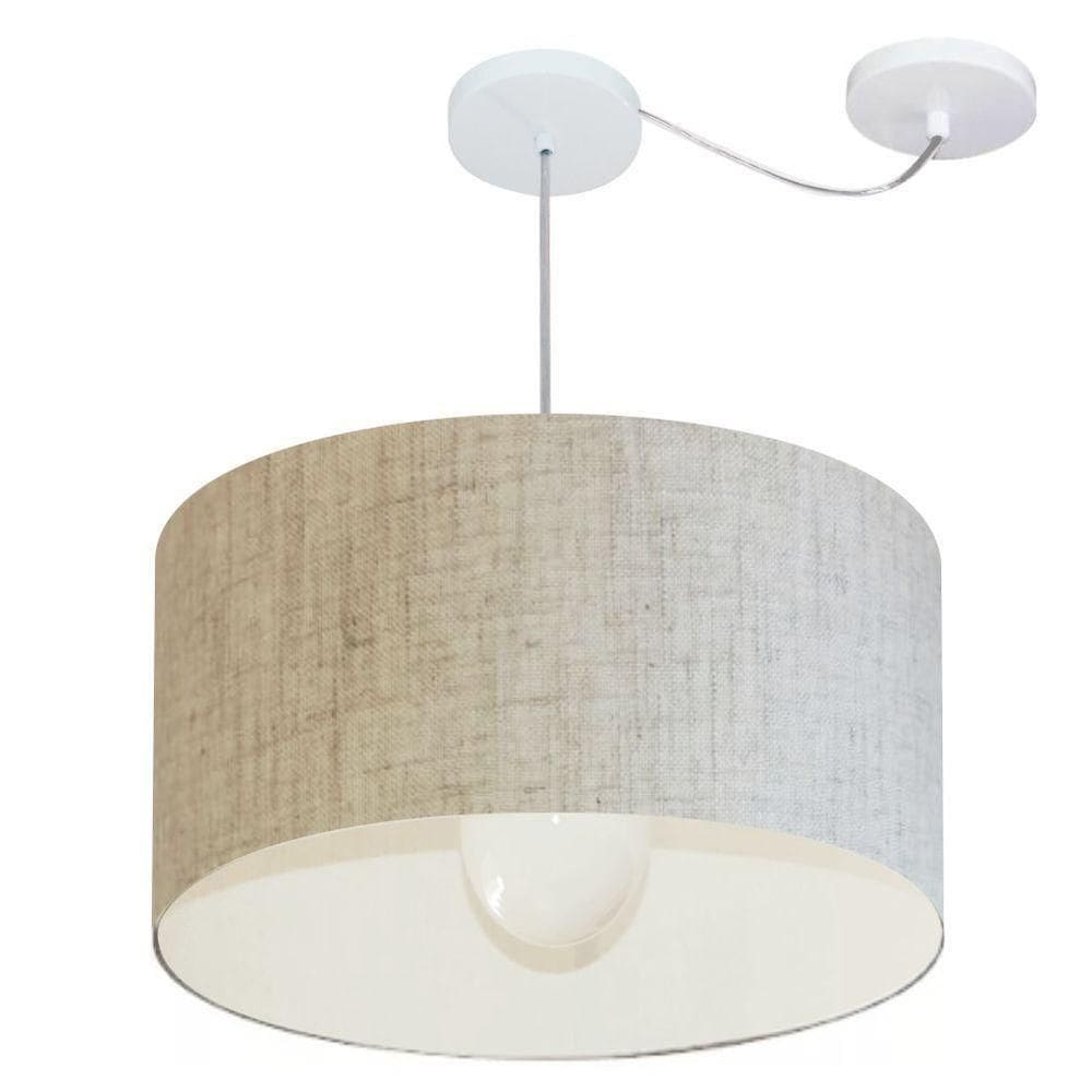 Lustre Pendente Cilíndrico Com Desvio De Centro Vivare Md-4234 Cúpula Em Tecido 60x30cm - Bivolt Rustico-bege 127/220v