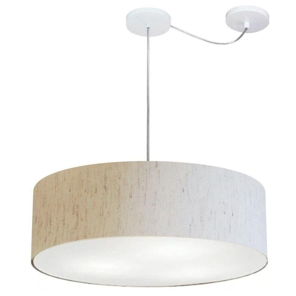 Lustre Pendente Cilíndrico Com Desvio De Centro Md-4259 Cúpula Em Tecido 50x15cm Linho Bege - Bivolt