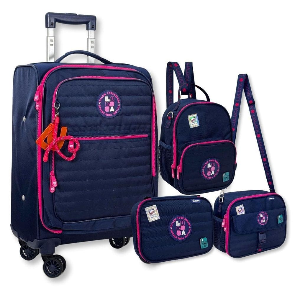 Kit Mala Luluca Escolar Com Mochila 02 Lancheiras E Estojo