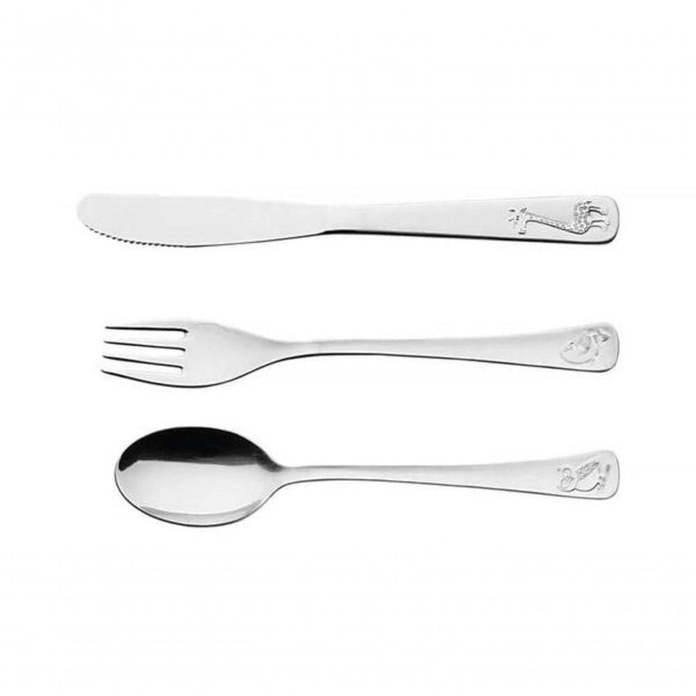 Jogo De Talheres Infantil Tramontina Baby Friends Em Inox Com Desenho Alto Relevo 3 Peças