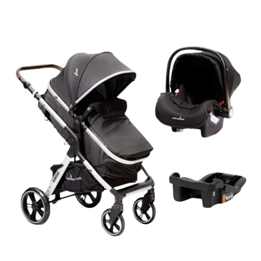 Carrinho com Bebê Conforto e Base Travel System Kansas Silver e Preto Premium Baby