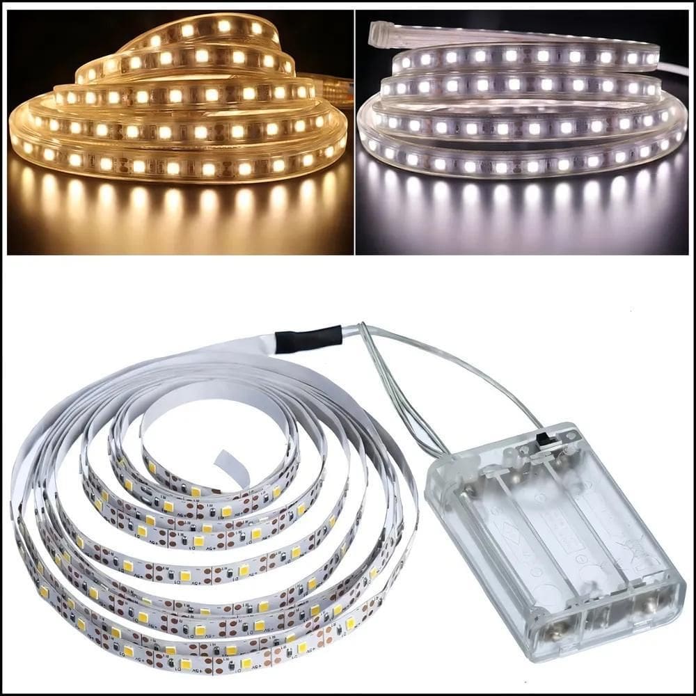 2X Fio Fita Led Autoadesiva Luz 2M 120 Leds Pilha Amarelo Co