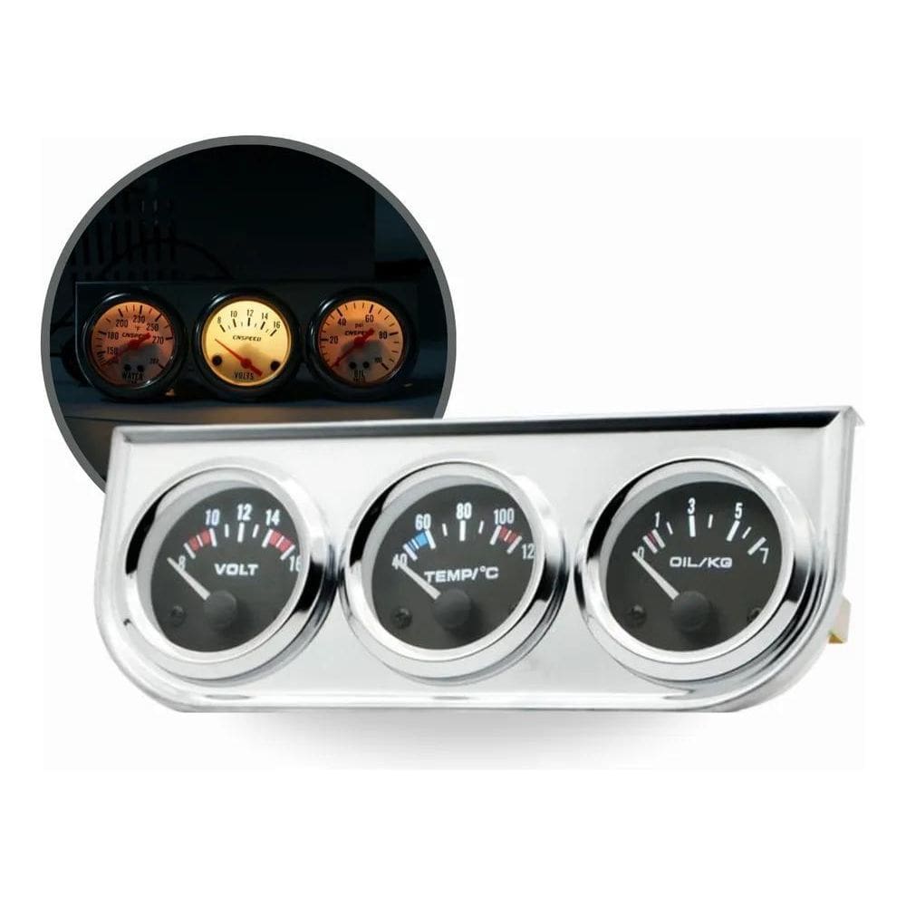 Voltímetro + Marcador Temperatura Água Carro Pressão Do Óleo