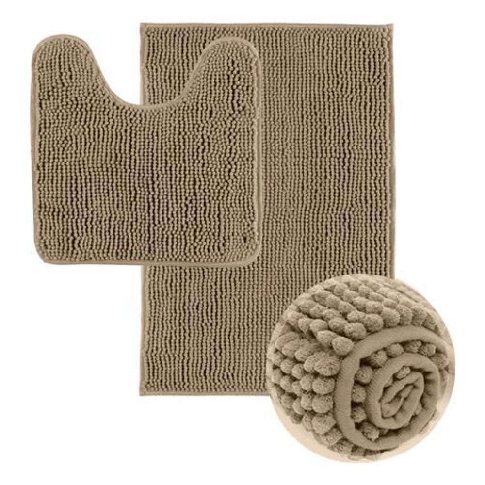 Jogo Tapete De Banheiro Macarrão 2 Peças - Bege