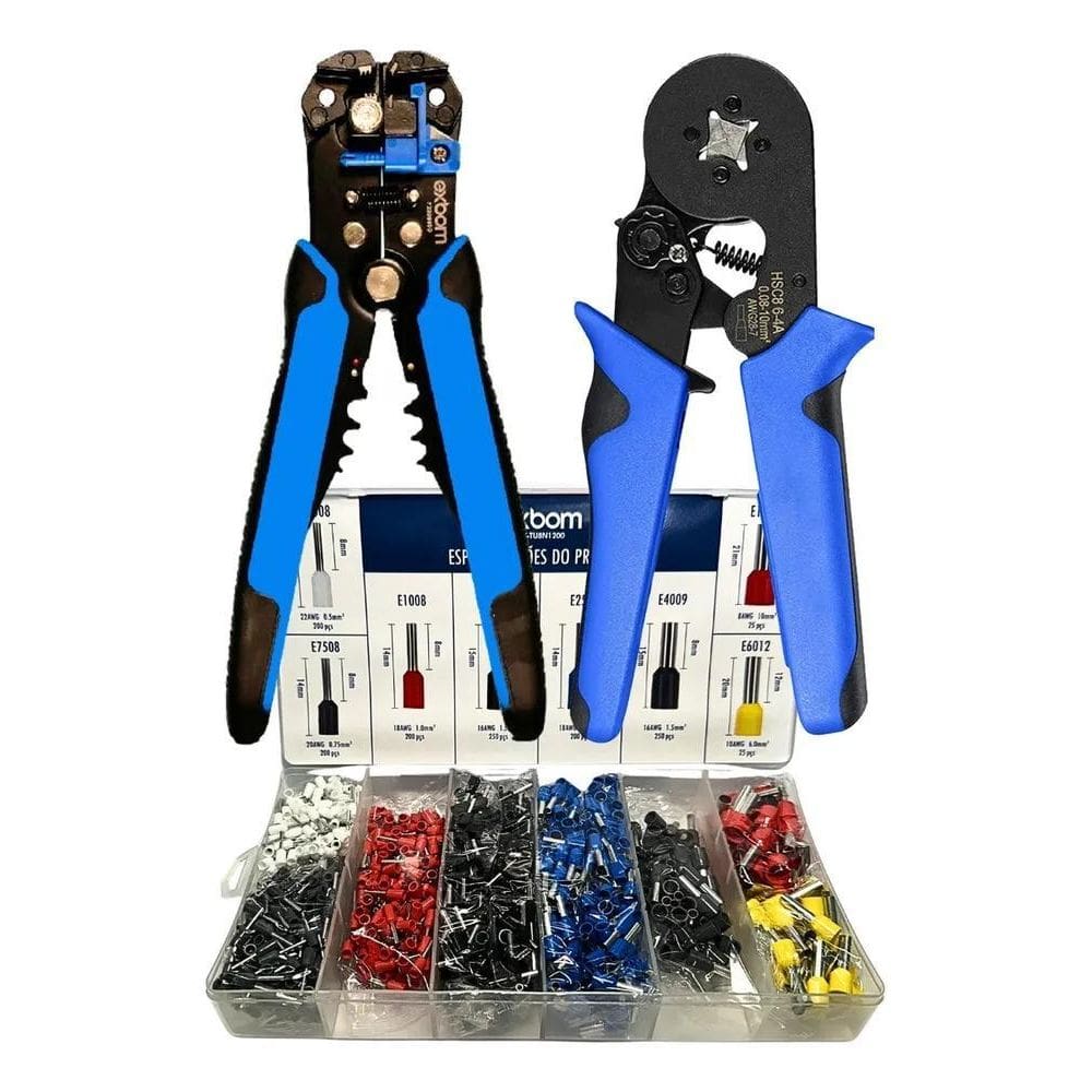 Kit Alicate Crimpar Terminal Decapador De Fio 1200 Terminais