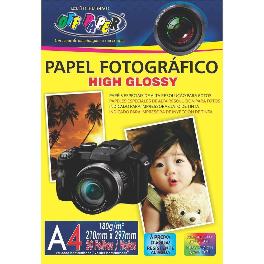 Papel Fotográfico High Glossy 180G A4 Com 20 Folhas