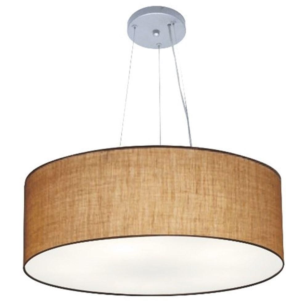 Lustre Pendente Cilíndrico Md-4070 Cúpula Em Tecido 80x30cm Palha - Bivolt