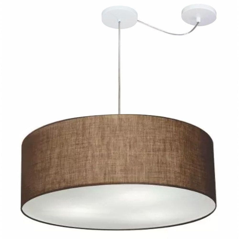 Lustre Pendente Cilíndrico Com Desvio De Centro Vivare Md-4266 Cúpula Em Tecido 60x21cm - Bivolt Café 127/220v