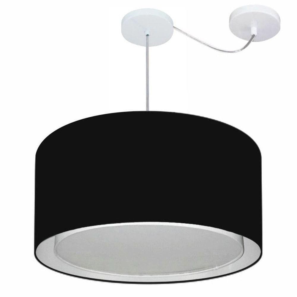 Lustre Pendente Cilíndrico Com Desvio De Centro Vivare Md-4316 Cúpula Em Tecido 55x30cm - Bivolt Preto 127/220v