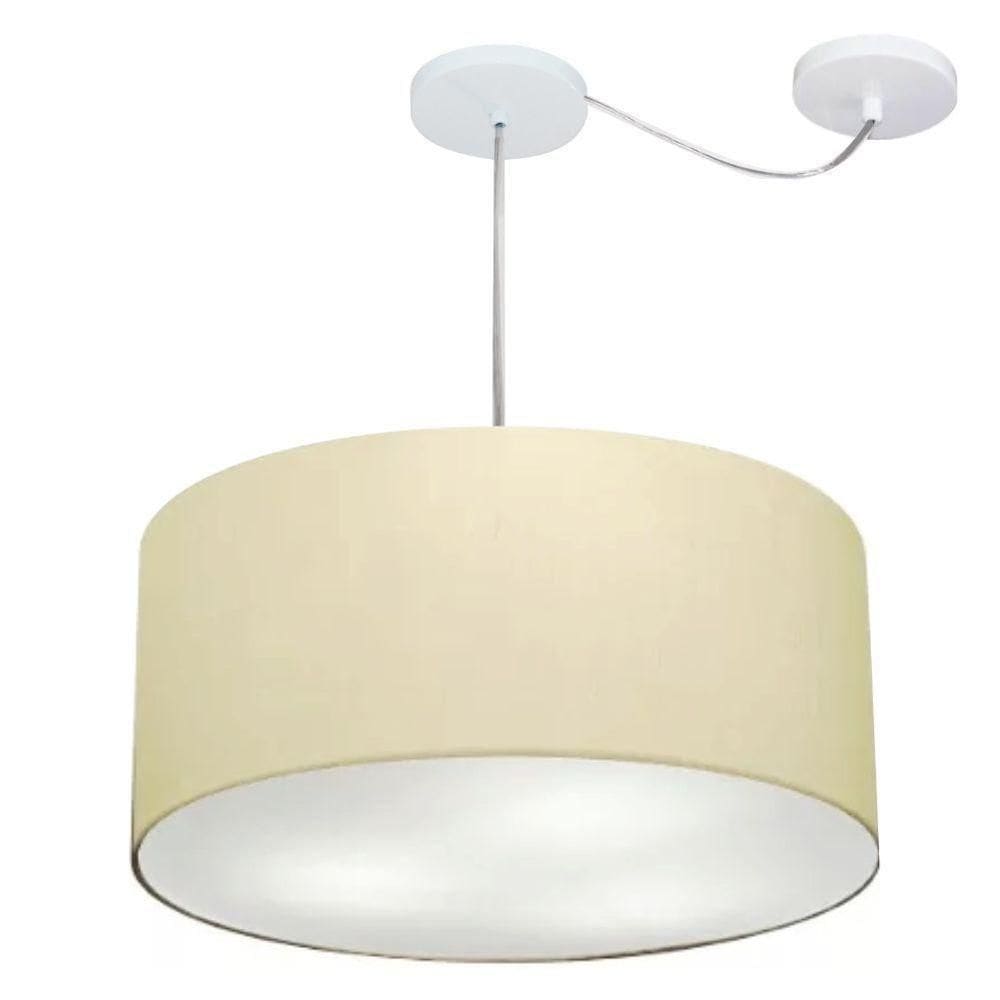 Lustre Pendente Cilíndrico Com Desvio De Centro Vivare Md-4252 Cúpula Em Tecido 55x25cm - Bivolt Algodão-crú 127/220v