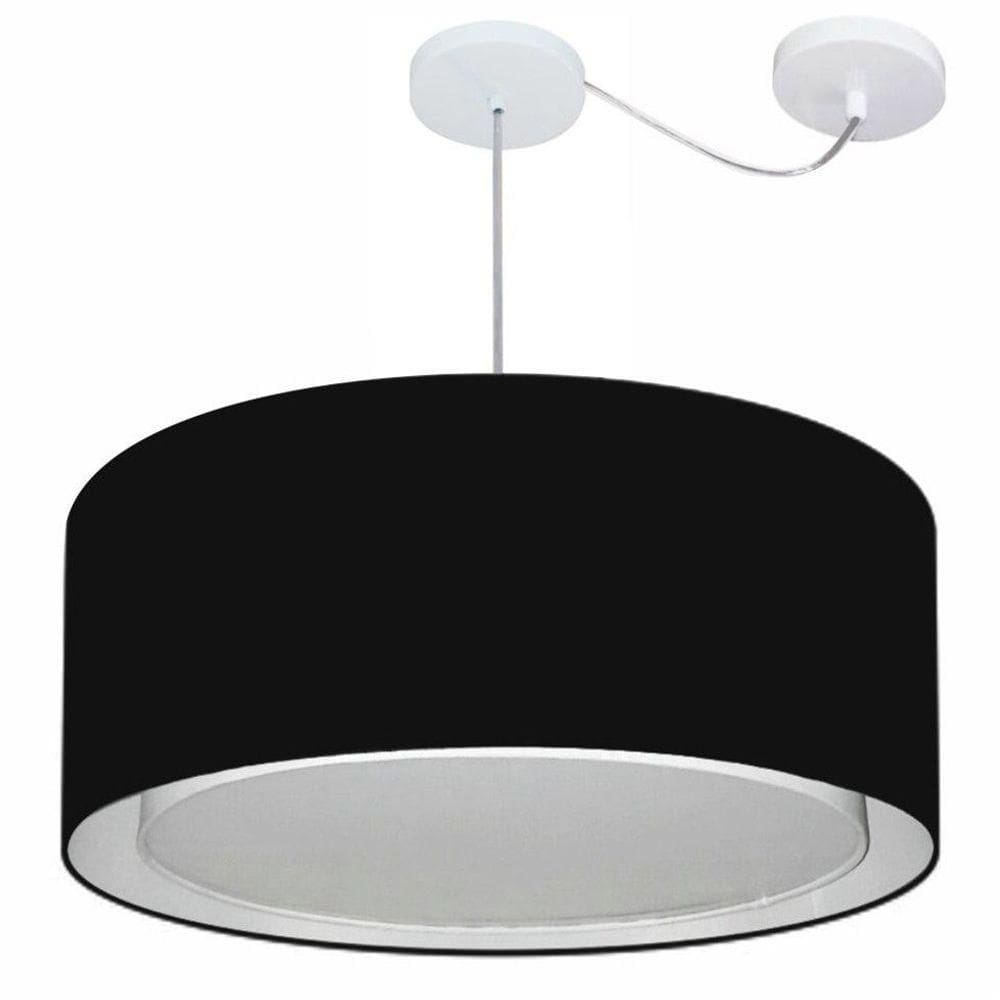 Lustre Pendente Cilíndrico Com Desvio De Centro Vivare Md-4311 Cúpula Em Tecido 60x30cm - Bivolt Preto 127/220v