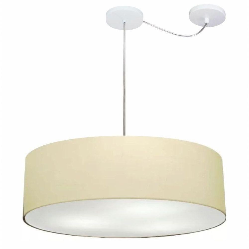 Lustre Pendente Cilíndrico Com Desvio De Centro Vivare Md-4265 Cúpula Em Tecido 60x15cm - Bivolt Algodão-crú 127/220v