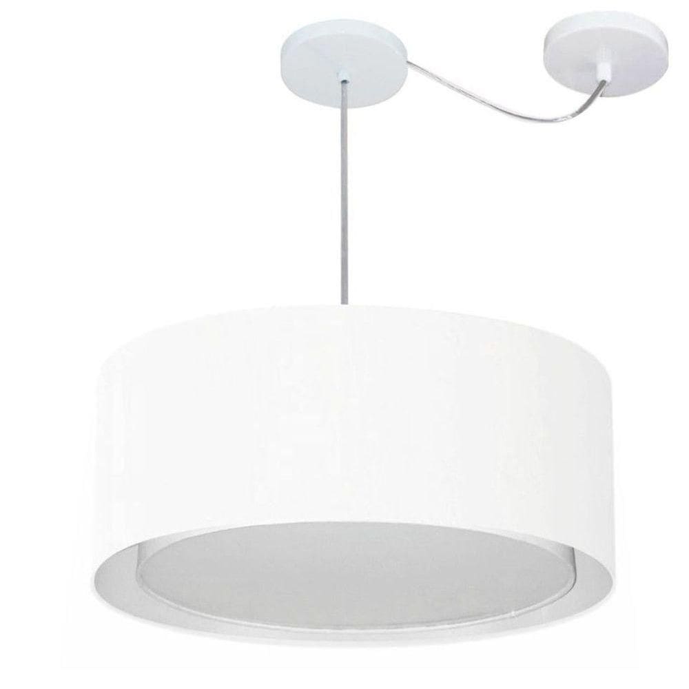Lustre Pendente Cilíndrico Com Desvio De Centro Vivare Md-4314 Cúpula Em Tecido 50x25cm - Bivolt Branco 127/220v
