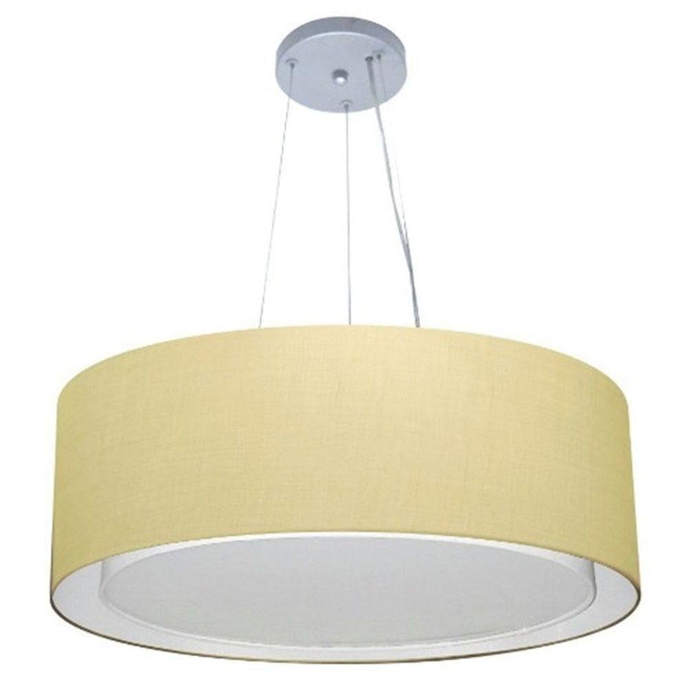 Lustre Pendente Cilíndrico Duplo Vivare Md-4126 Cúpula Em Tecido 80x30cm - Bivolt Algodão-crú 127/220v