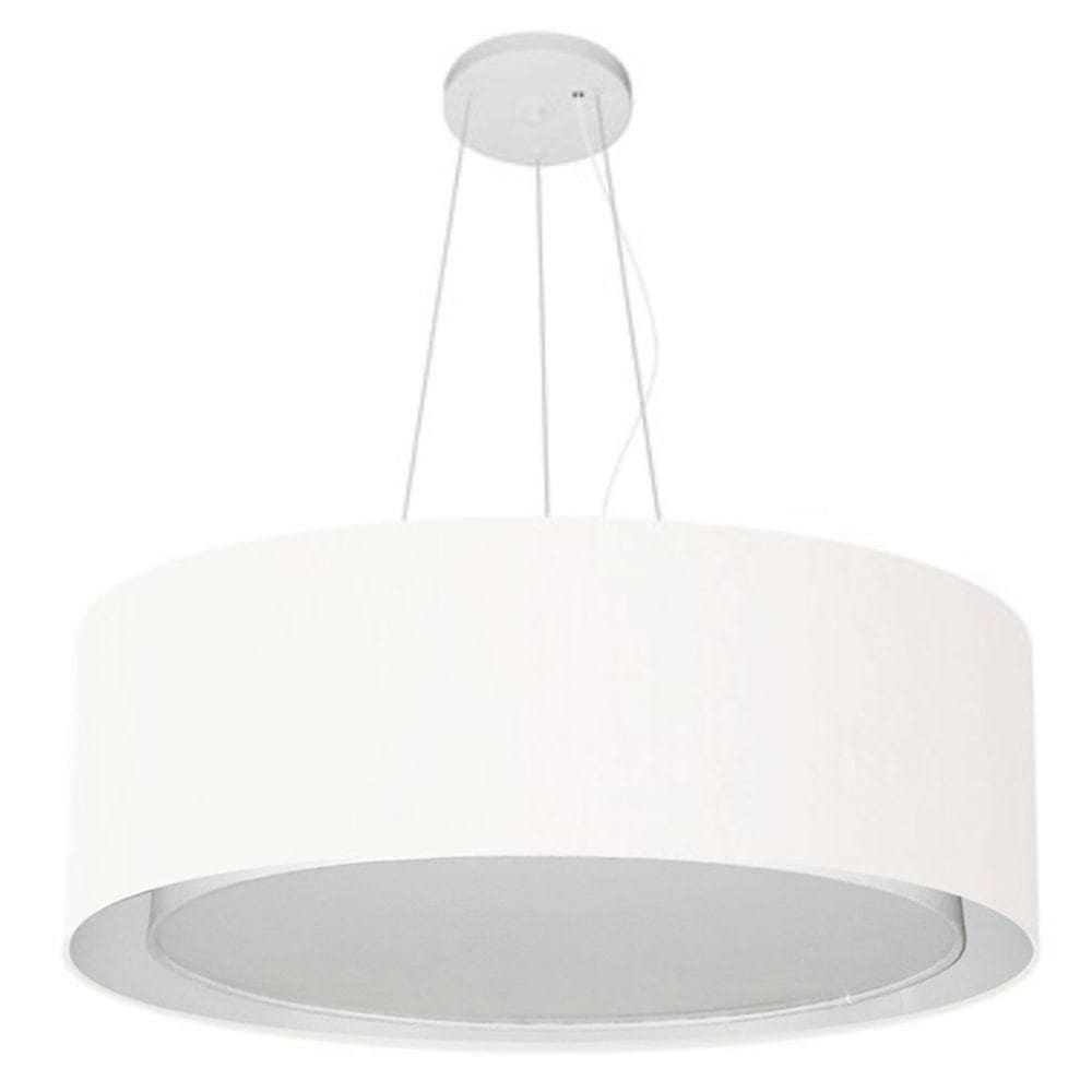 Lustre Pendente Cilíndrico Duplo Md-4125 Cúpula Em Tecido 60x25cm Branco - Bivolt