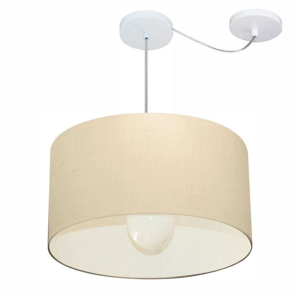 Lustre Pendente Cilíndrico Com Desvio De Centro Vivare Md-4231 Cúpula Em Tecido 50x30cm - Bivolt Algodão-crú 127/220v