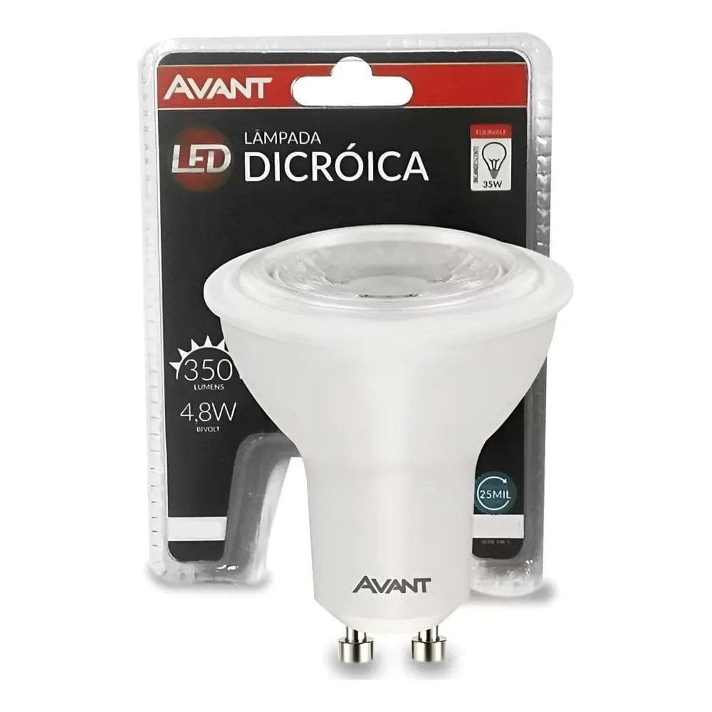 2X Lâmpada Led Dicróica 4,8W Gu10 Mr16 3000K Ou 6500K Avant