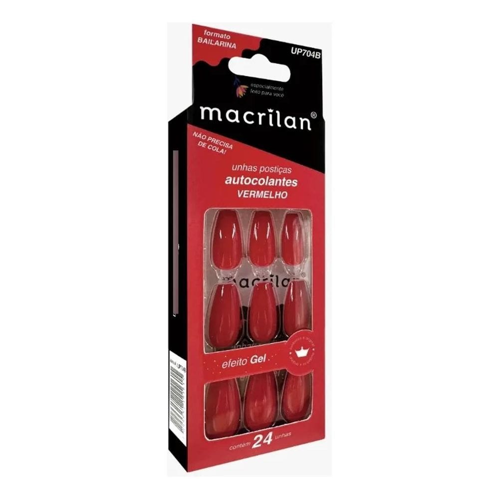 Unhas Postiça Autocolante Up704B Bailarina Vermelho Macrilan