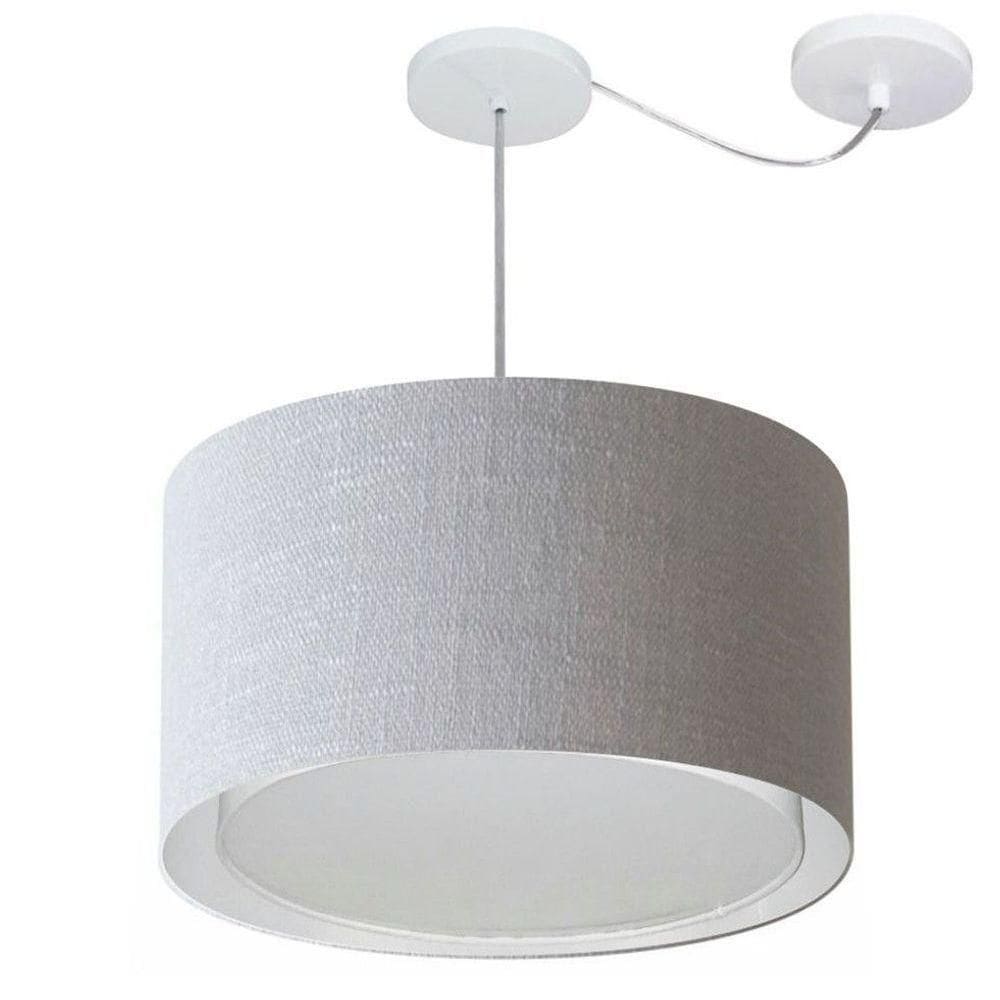 Lustre Pendente Cilíndrico Com Desvio De Centro Vivare Md-4307 Cúpula Em Tecido 45x30cm - Bivolt Rustico-cinza 127/220v