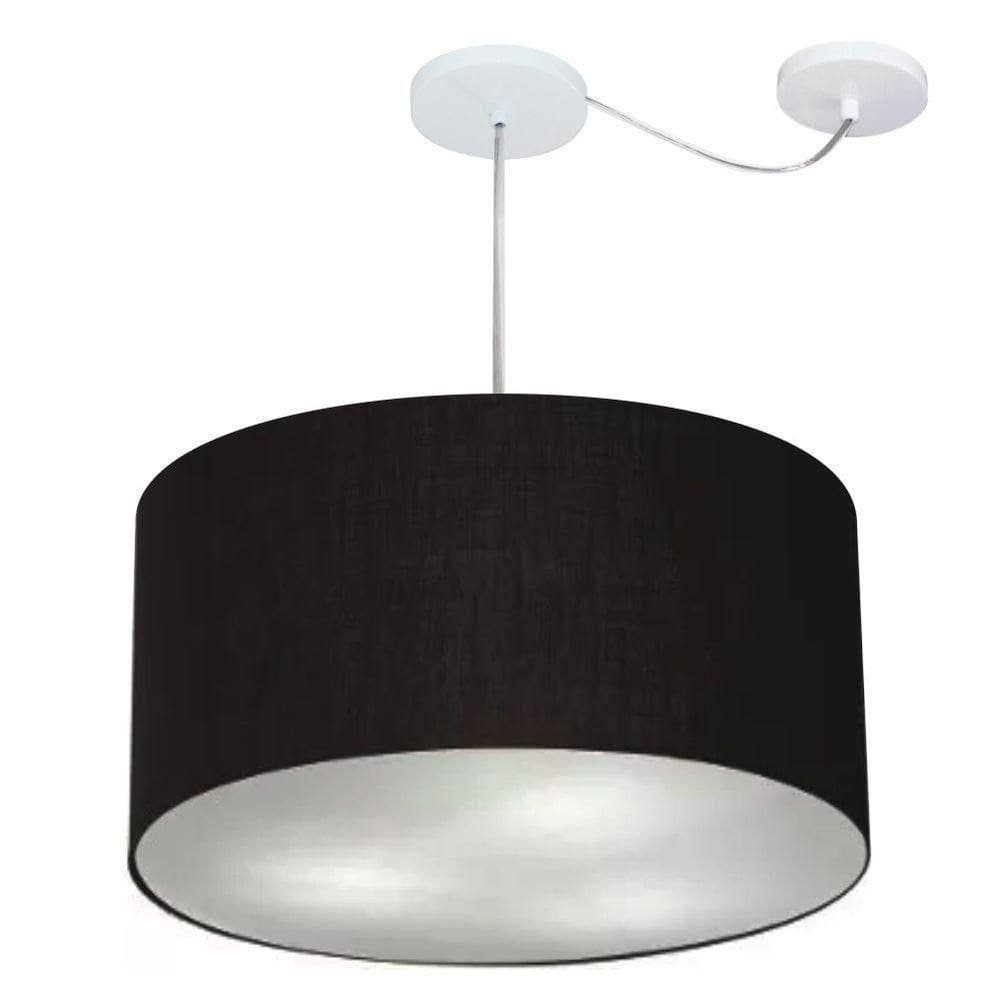 Lustre Pendente Cilíndrico Com Desvio De Centro Vivare Md-4253 Cúpula Em Tecido 55x30cm - Bivolt Preto 127/220v