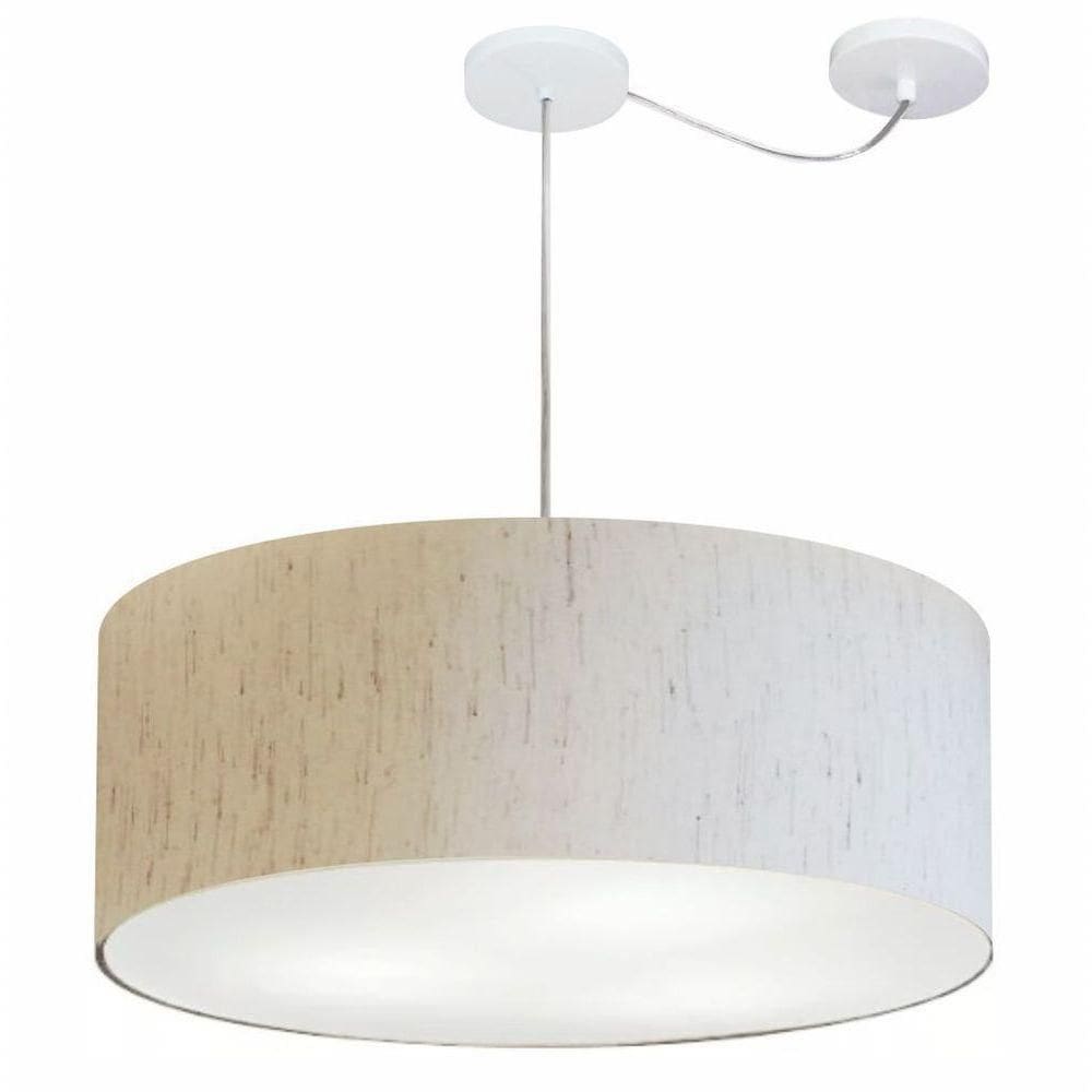 Lustre Pendente Cilíndrico Com Desvio De Centro Vivare Md-4266 Cúpula Em Tecido 60x21cm - Bivolt Linho Bege 127/220v