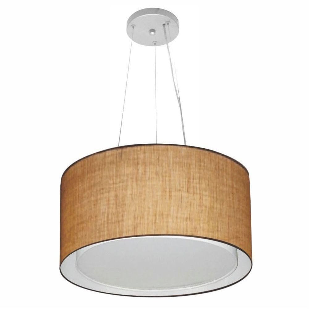 Lustre Pendente Cilíndrico Duplo Vivare Md-4123 Cúpula Em Tecido 40x25cm - Bivolt Palha 127/220v