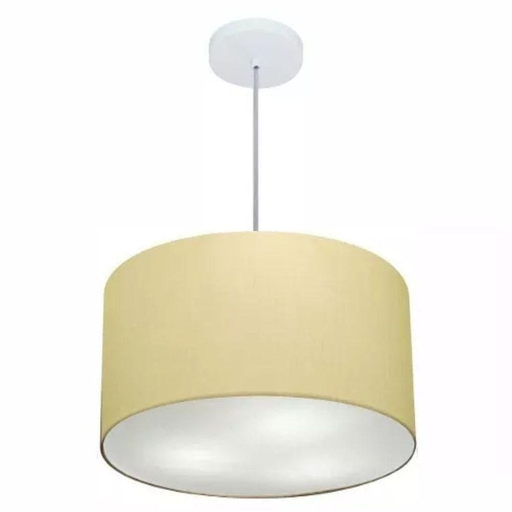 Lustre Pendente Cilíndrico Md-4019 Cúpula Em Tecido 40x21cm Algodão Crú - Bivolt