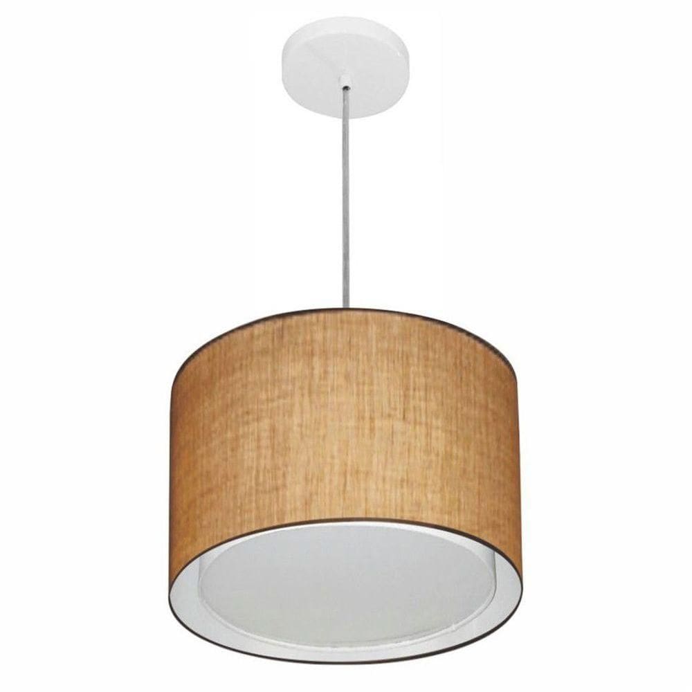 Lustre Pendente Cilíndrico Duplo Md-4285 Cúpula Em Tecido 35x30cm Palha - Bivolt
