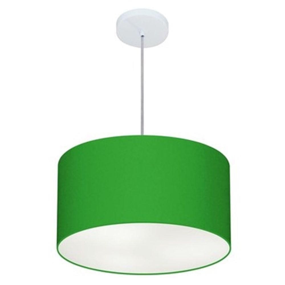 Lustre Pendente Cilíndrico Md-4099 Cúpula Em Tecido 40x25cm Verde Folha - Bivolt
