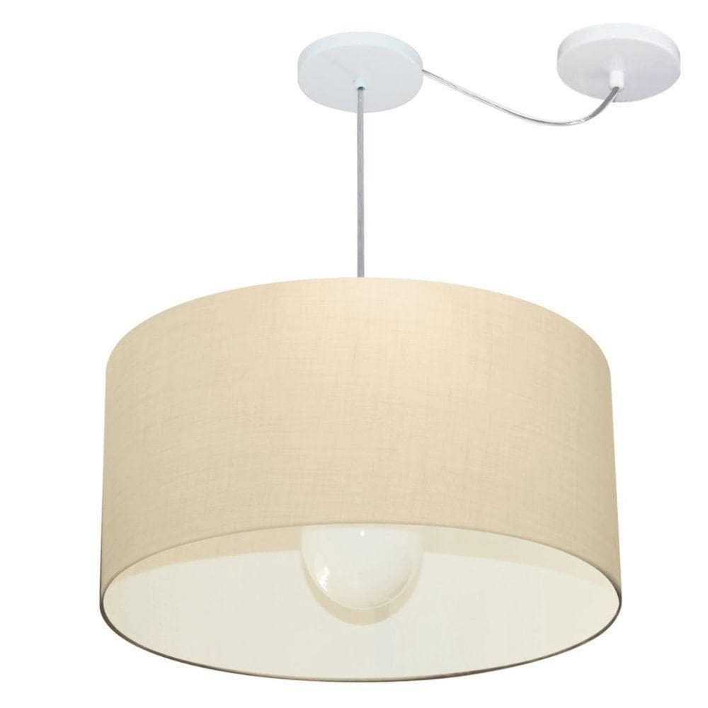 Lustre Pendente Cilíndrico Com Desvio De Centro Vivare Md-4233 Cúpula Em Tecido 55x30cm - Bivolt Algodão-crú 127/220v