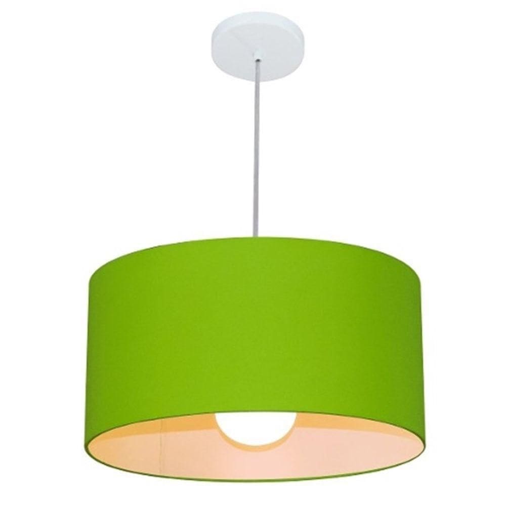 Lustre Pendente Cilíndrico Md-4052 Cúpula Em Tecido 50x21cm Verde Limão - Bivolt