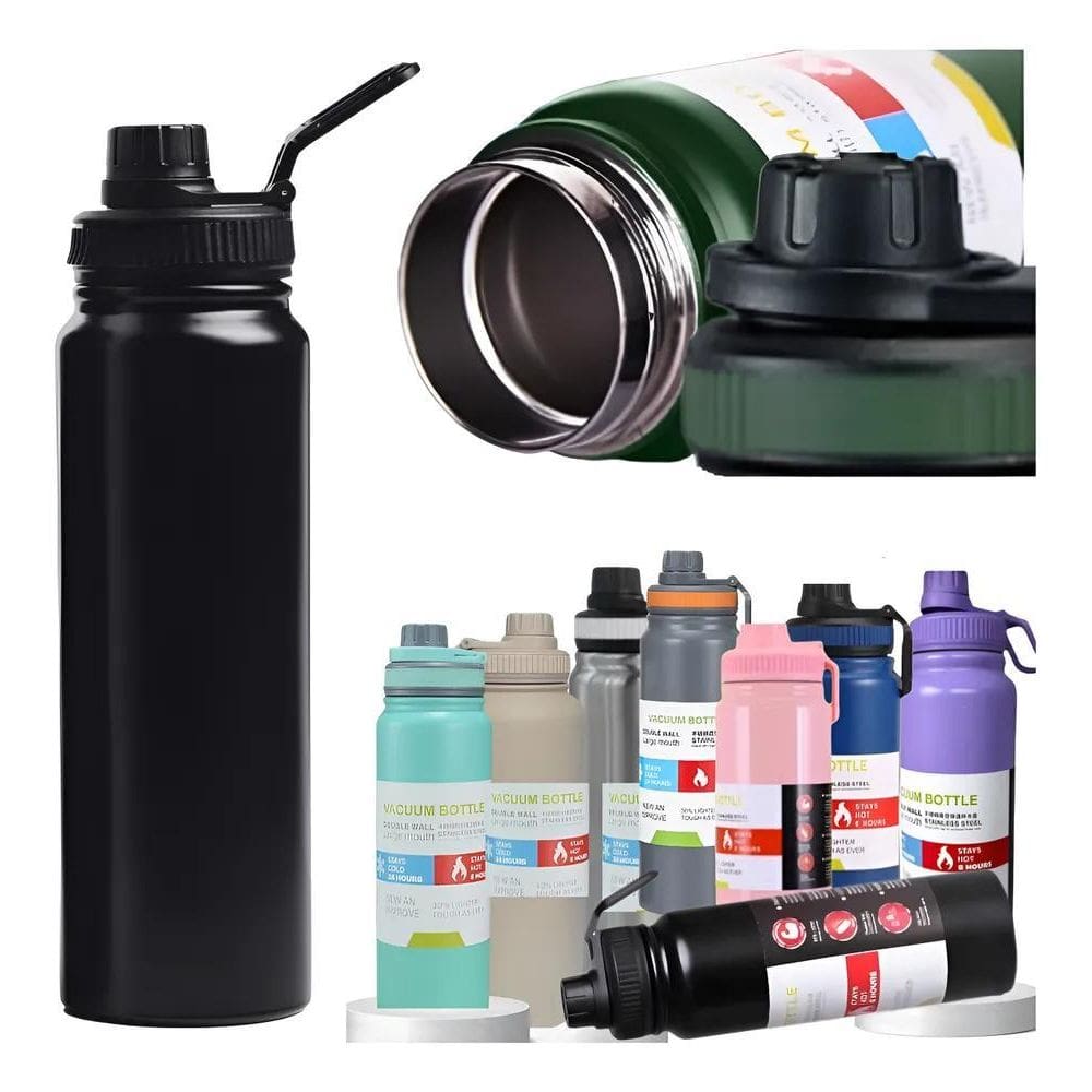 2X Garrafa Térmica 800Ml Água Squeeze Inox Academia Com Alça