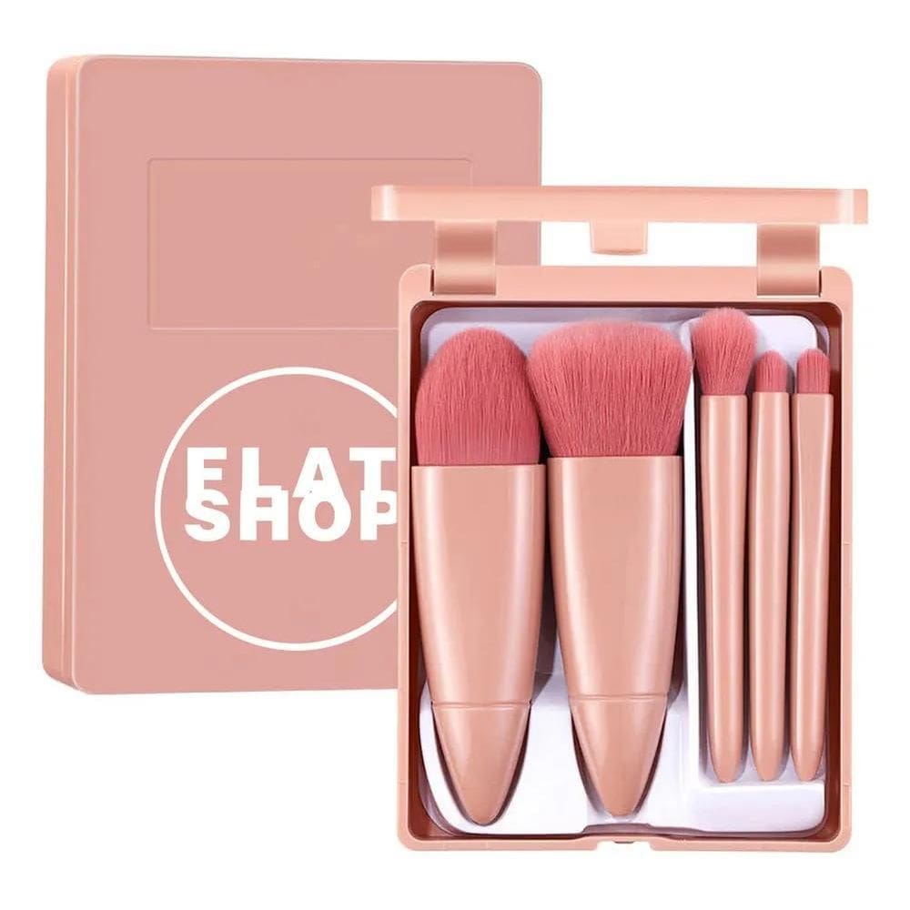 Kit De Pincéis De Maquiagem Flatshop Rosa Pálido 5 Peças Com